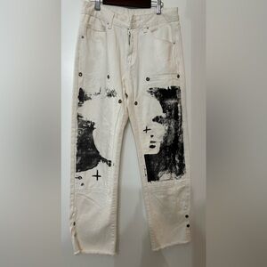 Aelfric Eden Men Splashed Ink and Printed Black/White Jeans Size 30 Streetwear
